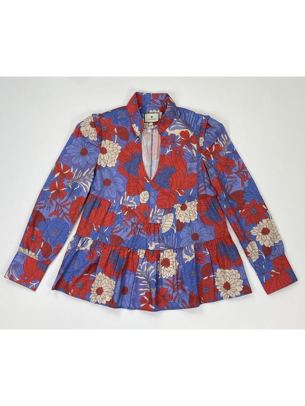 Tuckernuck Floral Peplum Long Sleeve V Neck Blouse Tiered Coastal Preppy Small